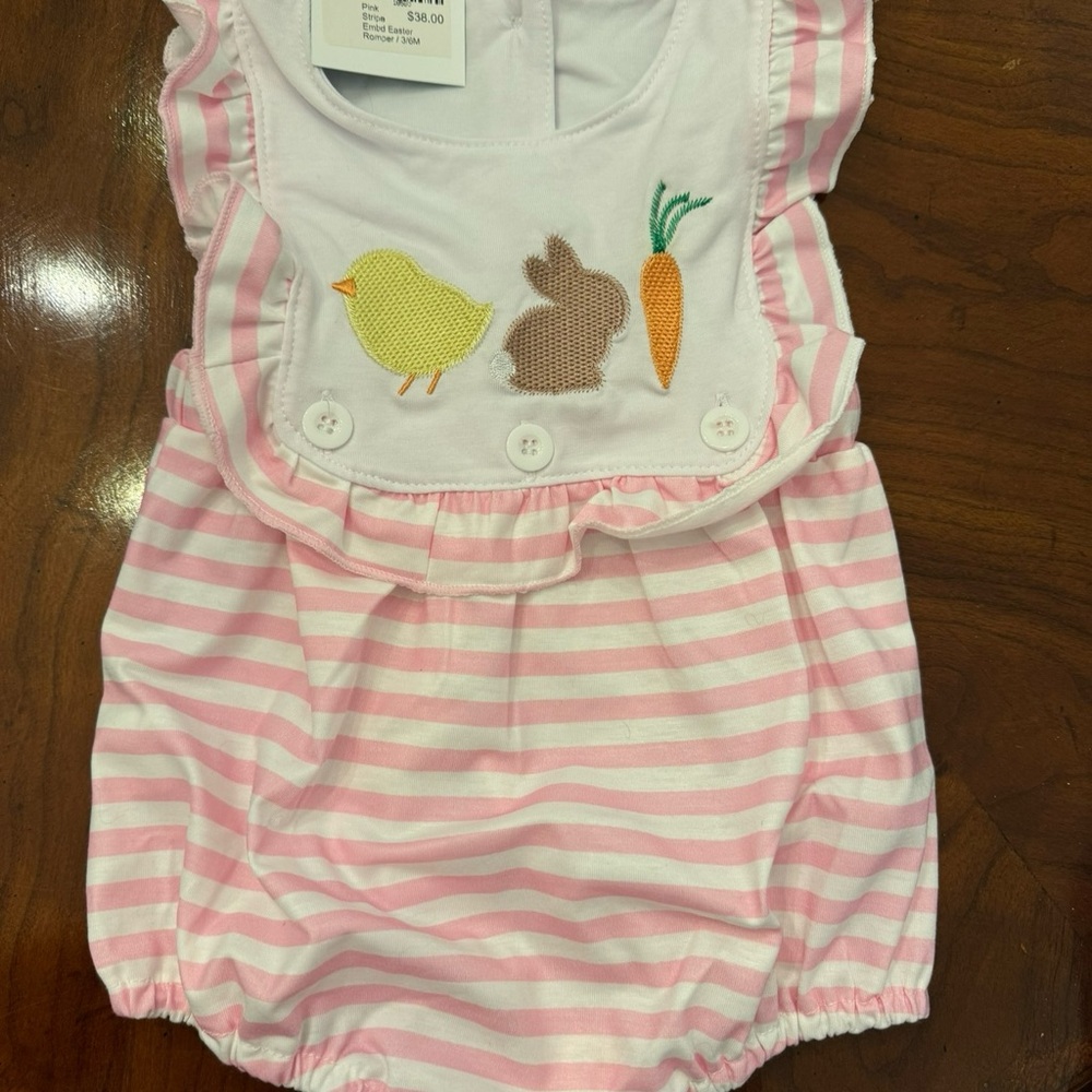 Pink and White Striped Easter Romper